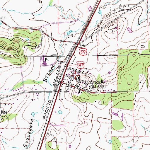 Topographic Map of Argyle United Methodist Church, TX
