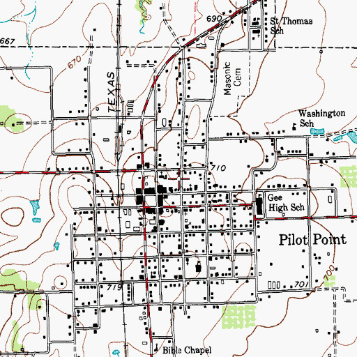 Topographic Map of First United Methodist Church of Pilot Point, TX