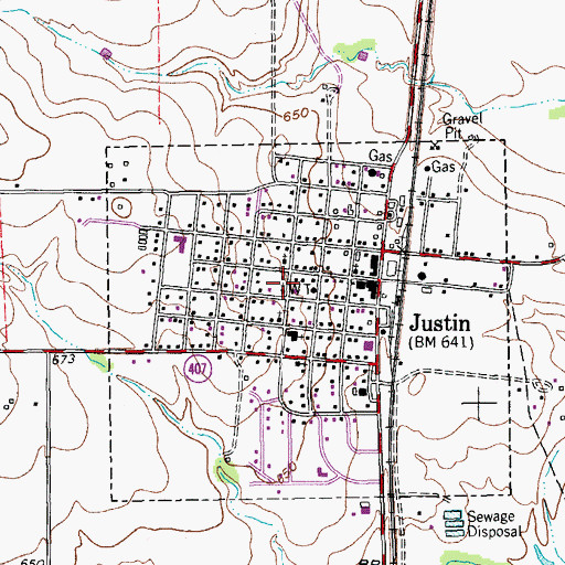 Topographic Map of Justin Methodist Church, TX