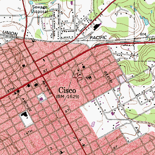 Topographic Map of East Cisco Baptist Church, TX