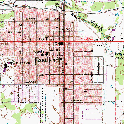 Topographic Map of First Baptist Church, TX