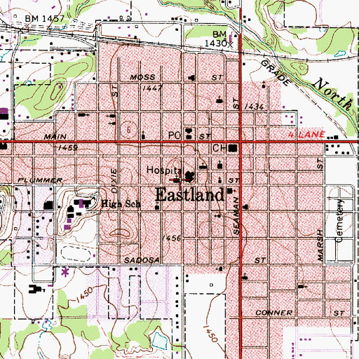 Topographic Map of Church of Christ, TX