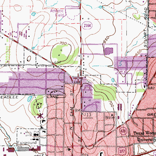 Topographic Map of Hillcrest Baptist Church, TX