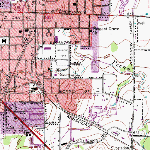 Topographic Map of Mount Calvary Baptist Church, TX