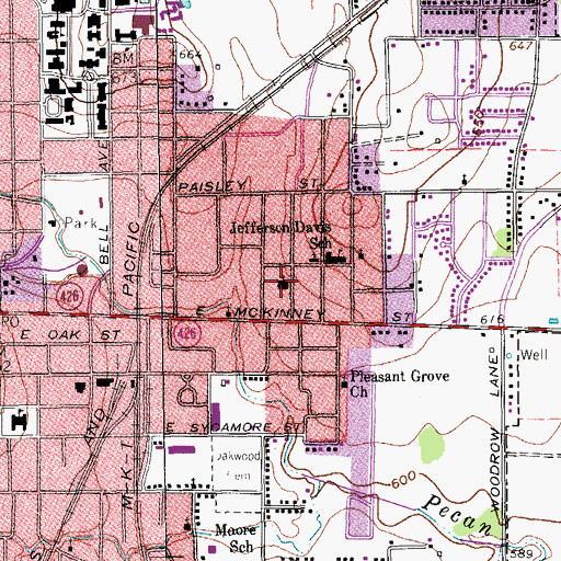Topographic Map of Peaceful Rest Baptist Church, TX