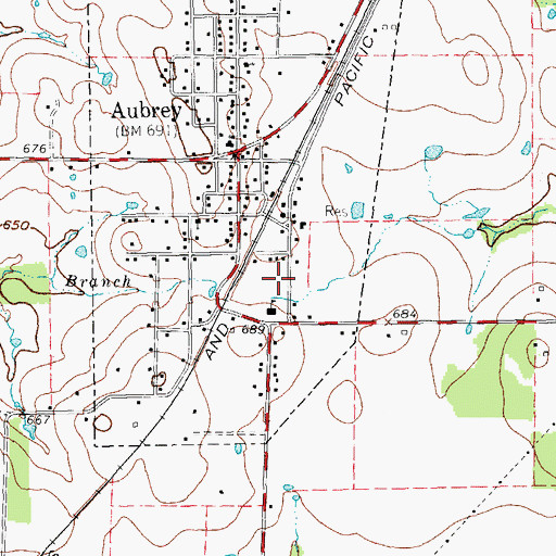 Topographic Map of Church of Christ Aubrey, TX