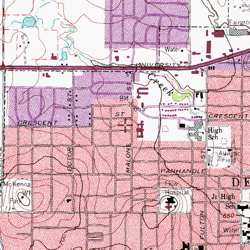 Topographic Map of First Baptist Church of Denton, TX