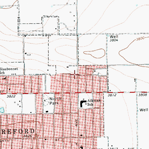 Topographic Map of Temple Baptist Church, TX
