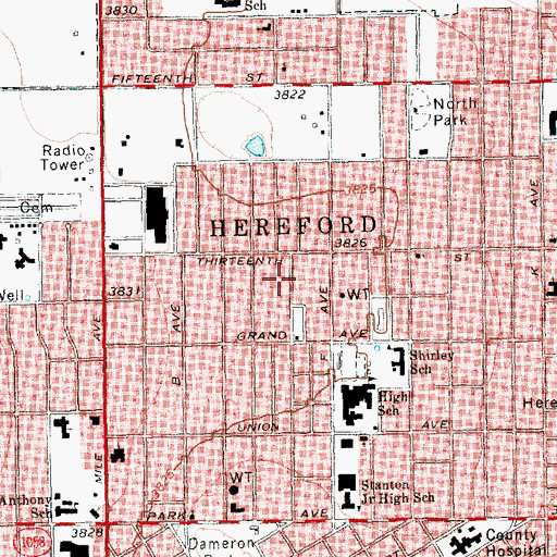 Topographic Map of Spanish Church of Christ, TX