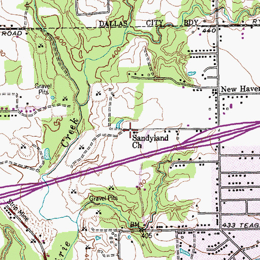 Topographic Map of Sandyland Church, TX