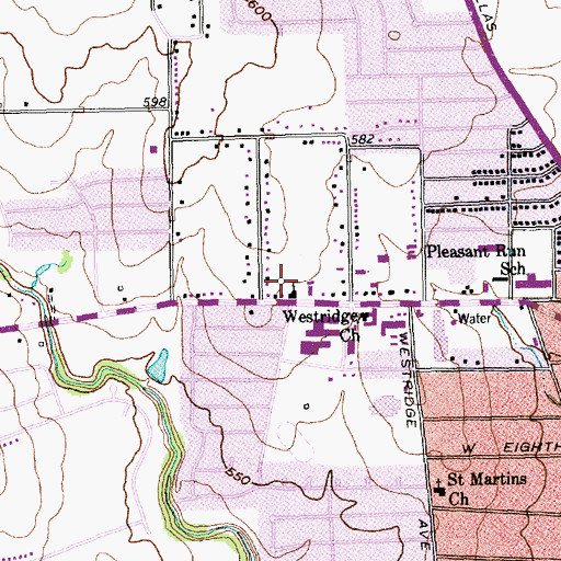 Topographic Map of Westridge Church, TX