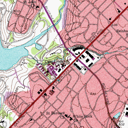 Topographic Map of Casa Linda Church, TX