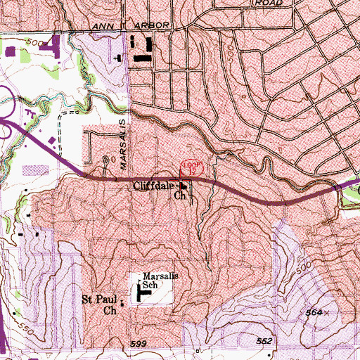 Topographic Map of Cliffdale Church, TX