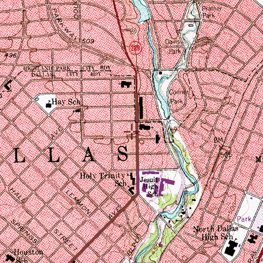 Topographic Map of Park Cities Presbyterian Church, TX