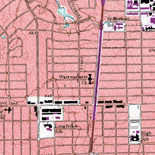 Topographic Map of Westminster Presbyterian Church, TX