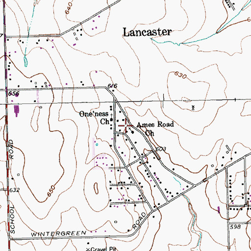 Topographic Map of Ames Road Church, TX