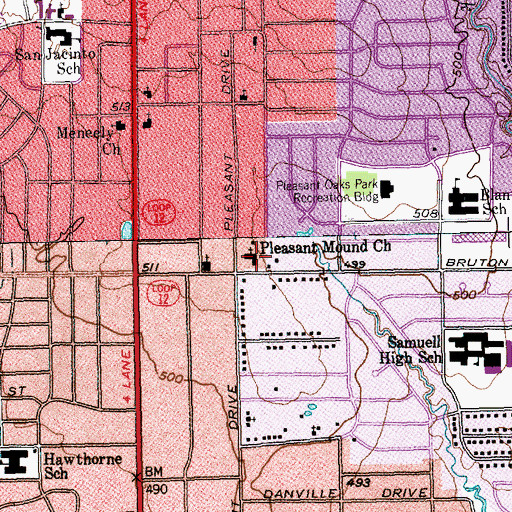 Topographic Map of Pleasant Mound United Methodist Church, TX