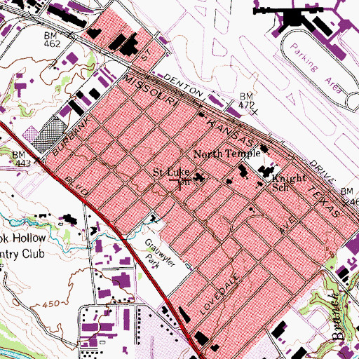 Topographic Map of Saint Lukes Love Field United Methodist Church, TX