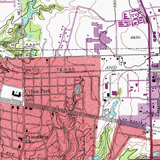 Topographic Map of Urban Independent Methodist Church, TX