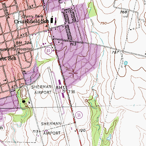 Topographic Map of Crutchfield Heights Baptist Church, TX