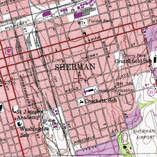 Topographic Map of East Sherman Baptist Church, TX