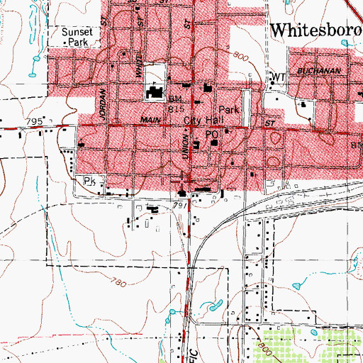 Topographic Map of Central Baptist Church, TX