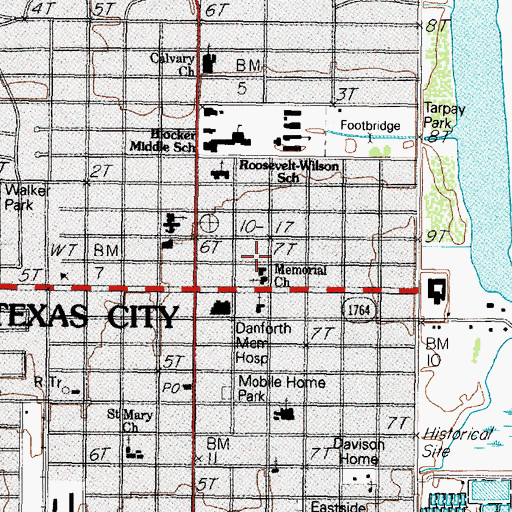 Topographic Map of Memorial Lutheran Church, TX