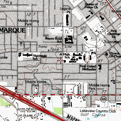 Topographic Map of First United Methodist Church of Lamarque, TX