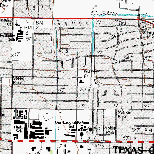 Topographic Map of Saint Johns United Methodist Church, TX