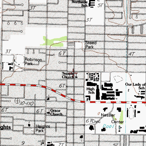 Topographic Map of Temple Baptist Church, TX