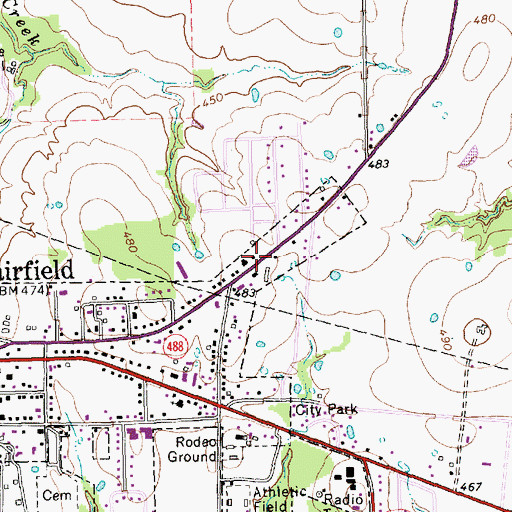Topographic Map of Round Prairie Baptist Church, TX