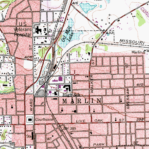 Topographic Map of Grace Lutheran Church, TX