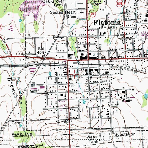 Topographic Map of Flatonia Baptist Church, TX