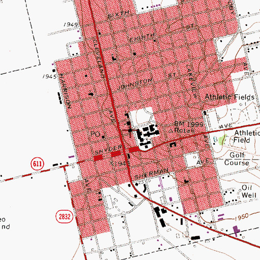 Topographic Map of First Baptist Church of Rotan, TX