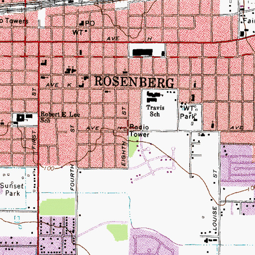 Topographic Map of First Assembly of God Rosenberg Church, TX