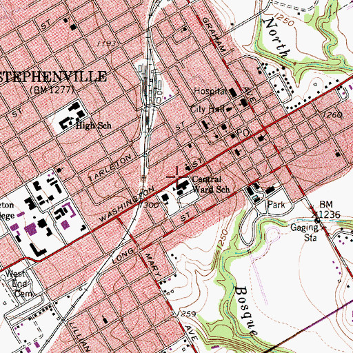 Topographic Map of Washington Street Baptist Church, TX