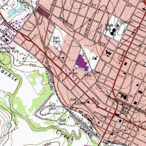 Topographic Map of Water Street Baptist Church, TX