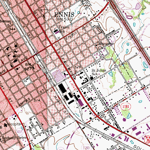 Topographic Map of Saint Johns Catholic Church, TX