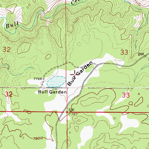 Topographic Map of Bull Garden, CO