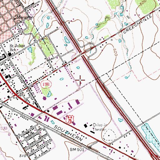 Topographic Map of Church of Christ Ennis, TX