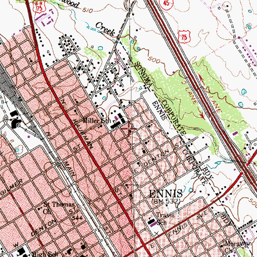 Topographic Map of East Side Church of Christ, TX