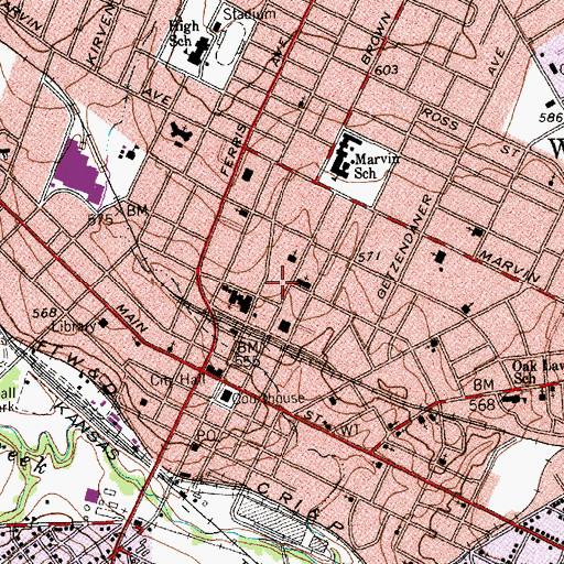 Topographic Map of Central Presbyterian Church, TX