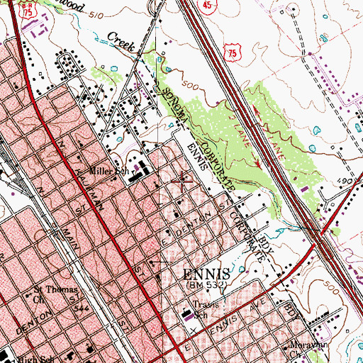 Topographic Map of Collins Chapel Church, TX