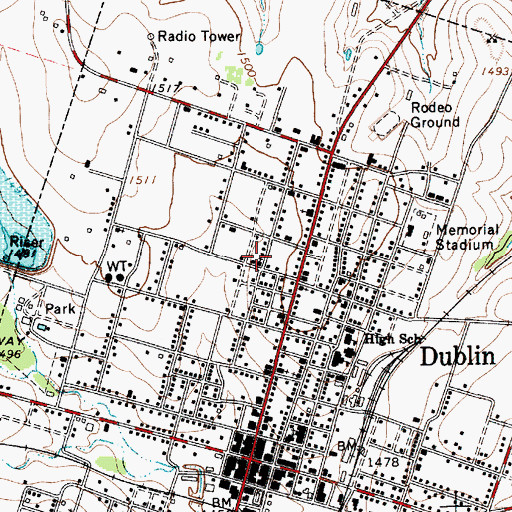 Topographic Map of Dublin First Assembly of God Church, TX