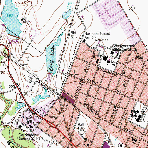 Topographic Map of University Assembly of God Church, TX