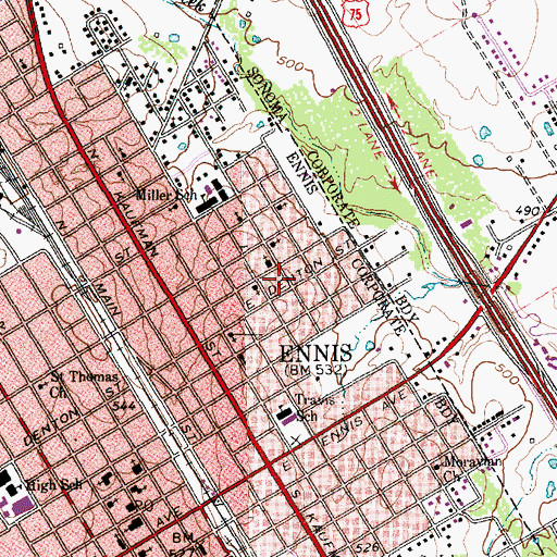 Topographic Map of Bethlehem Missionary Baptist Church, TX