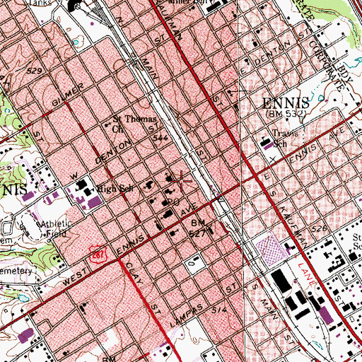 Topographic Map of First Baptist Church, TX