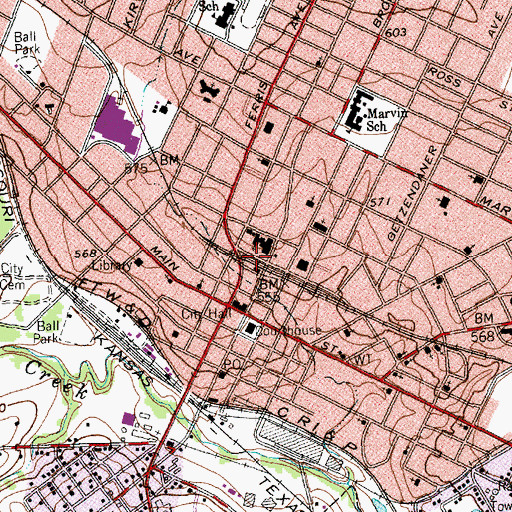 Topographic Map of First Baptist Church of Waxahachie, TX