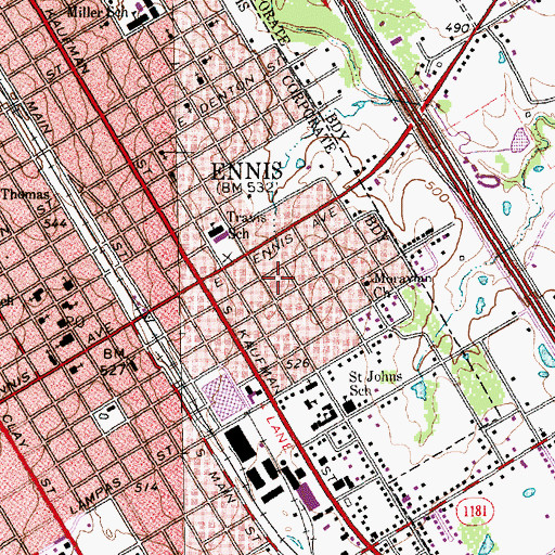 Topographic Map of Grace Temple Baptist Church, TX