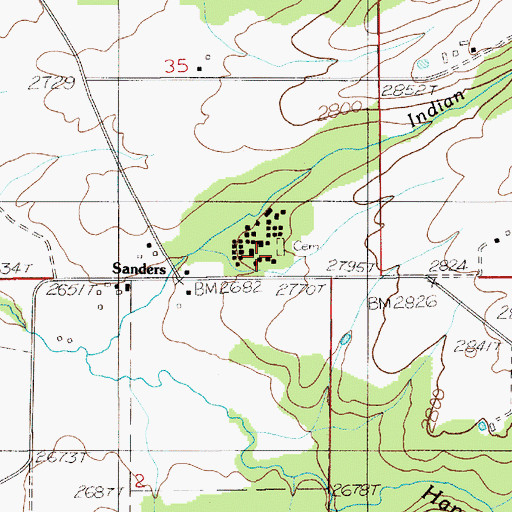 Topographic Map of Mountain View Cemetery, ID